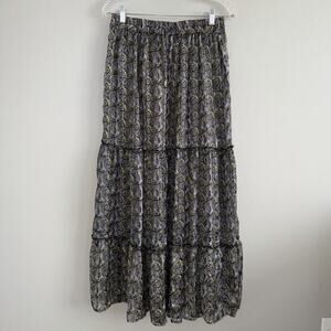 Gypsie Blu Woman’s Tiered Maxi Skirt Sz M Paisley Metallic Boho Peasant Hippie